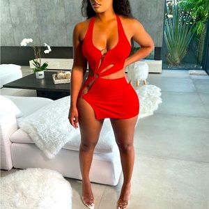 Hollow out halter mini dress